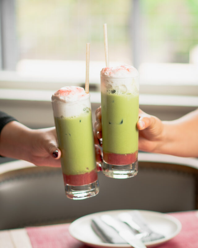 Stand By Me 💚
Matcha, miso-strawberry, oat milk, sakura, coconut whip.

Made for bestie catch-ups and patio hangs. 🌸