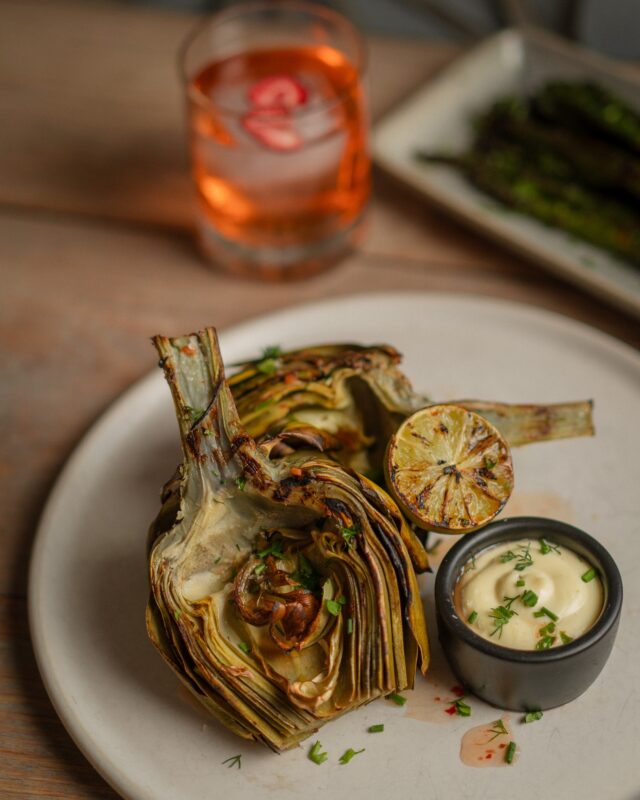 Peak patio order.

WOOD GRILLED ARTICHOKE
yuzu mayo / lime / fines herbs